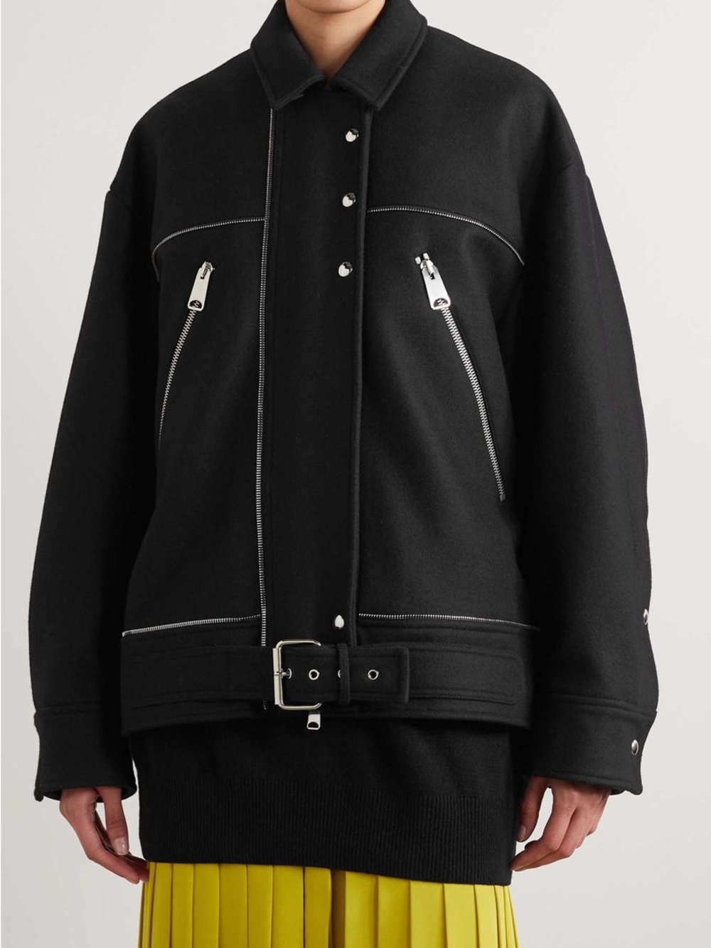 KHAITE HERMAN Wool Zip-Up Moto Jacket with Silver Hardware - Picture 6 of 7